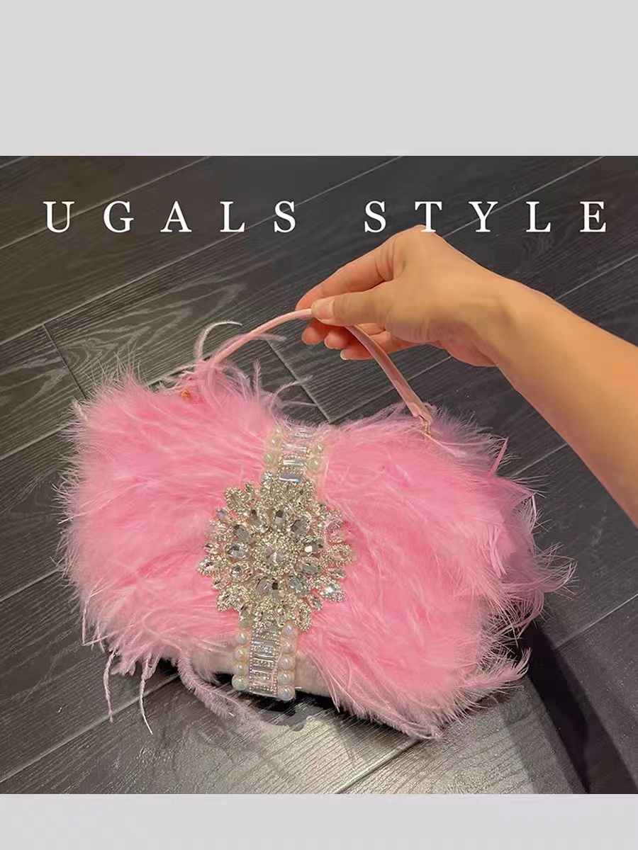 فاخر النعامة الشعر كريستال لام - مراجعة Women Bags On Sale وسعره