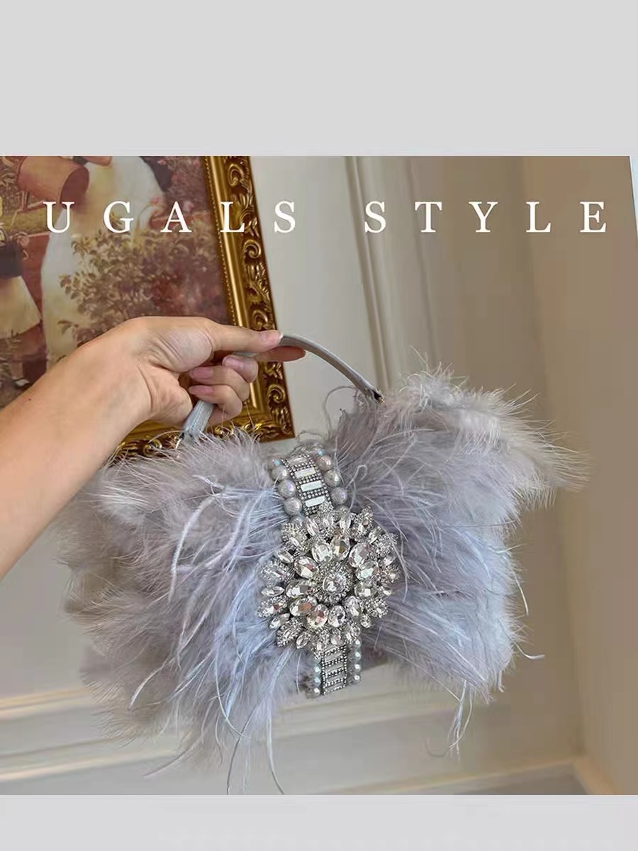 فاخر النعامة الشعر كريستال لام - مراجعة Women Bags On Sale وسعره